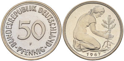 ФРГ 50 пфеннигов 1967 F J 384, KM 109.1 медно-никель  PROOF 1094-4-44