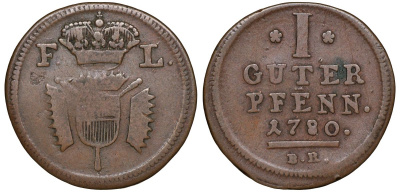 Шаумбург-Гессен-Кассель 1 пфенниг 1780 BR KM 35 медь    116-839