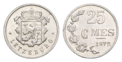 Люксембург 25 сантимов 1972 Герцог Жан (1964-1999) KM 45a.1 алюминий aUNC 4115-625