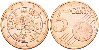 АВСТРИЯ 5 ЕВРОЦЕНТОВ 2003 KM 3084 сталь плакированная медью UNC 46-962