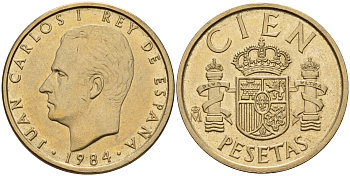 Испания 100 песет 1984 Хуан Карлос I (1975-2014) KM 826 алюминиевая бронза    4597-157