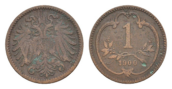 Австрия 1 геллер 1900 Франц Иосиф I (1848-1916) KM 2800 бронза 4639-955