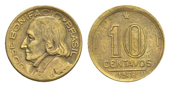 Бразилия 10 сентаво 1948 Жозе Бонифасиу де Андрада и Силва KM 561 алюминиевая бронза 4644-429