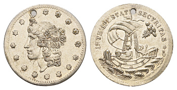 Европа религиозный жетон-оберег моряки брали данный жетон с собой из-за суеверного предположения что данный медальон убережет их от бед в море, диаметр 26 мм, вес 2,44 гр белый металл 4675-1211