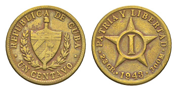 Куба 1 сентаво 1943 KM 9.2a латунь 4636-654