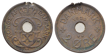 Дания 2 эре 1929 N, Кристиан X (1912-1947) KM 827 бронза 4701-757