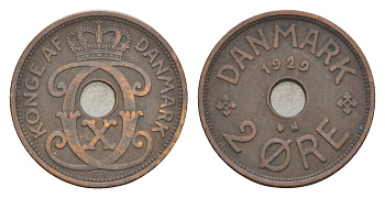 Дания 2 эре 1929 N, Кристиан X (1912-1947) KM 827 бронза 4639-741