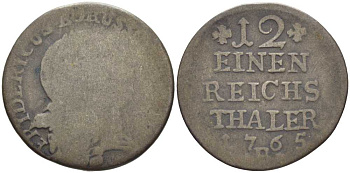 ПРУССИЯ 1/12 ТАЛЕРА 1765 В, ФРИДРИХ II (1740-1786) КМ 298 серебро 4390-813