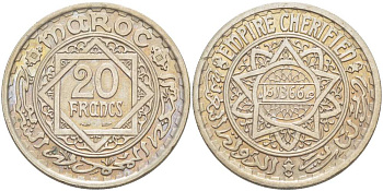 МАРОККО 20 ФРАНКОВ 1947 АН1366, Mohammed V (1927-1962), ФРАНЦУЗСКИЙ ПРОТЕКТОРАТ KM 44 медно-никель 4184-1215