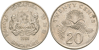 Сингапур 20 центов 1988 KM 52 медно-никель 4364-2534