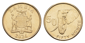 Замбия 50 нгвее 2024 голова слона KM new сталь плакированная медью  UNC  M68-01