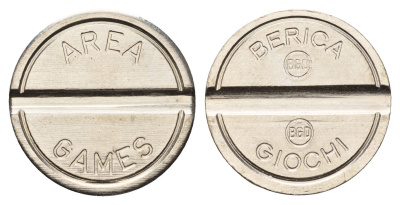 Италия жетон для игровых автоматов Area Games диаметр 24 мм, вес 5,6 гр нержавеющая сталь 4670-557