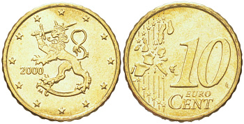 Финляндия 10 евроцентов 2000 KM 101 нордик UNC 4614-742