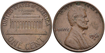 США 1 цент 1961 D, Авраам Линкольн KM 201 медь цинк 4585-1052
