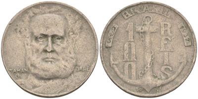 Бразилия 100 рейс 1937 Маркиз Тамандаре KM 536 медно-никель 4115-548