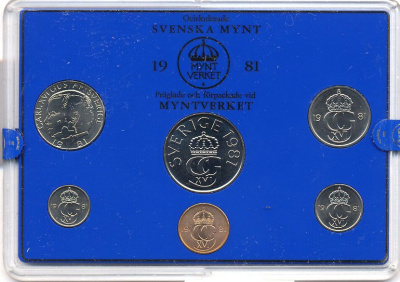 Швеция набор монетного двора из 6 монет 1981 в пластике, Карл XVI Густав (1973- ) KM MS19 UNC 7-5-7-181