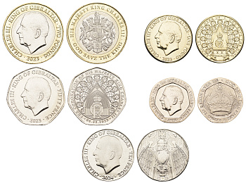 Гибралтар лот из 5 монет 2023-2024 Чарльз III (2022- ), 10 пенсов - 2 фунта KM NEW   UNC  N2-10