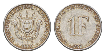 Бурунди 1 франк 1980 KM 19 алюминий 4649-438