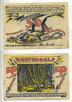 ОСТЗЕЕБАД-ХАЙЛИГЕНДАММ 50 ПФЕННИГОВ 1922 НОТГЕЛЬД, ЗЕМЛЯ МЕКЛЕНБУРГ бумага 7221-10-3