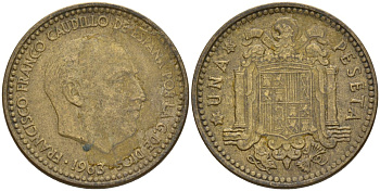 Испания 1 песета 1963 (65) Франсиско Франко (1939-1975) KM 775 алюминиевая бронза 4155-336