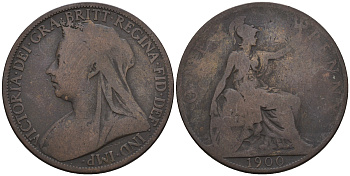 Великобритания 1 пенни 1900 Виктория (1837-1901) KM 790, Spink 3961 бронза 4607-1142
