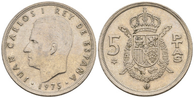 Испания 5 песет 1975 (76) Хуан Карлос I (1975-2014) KM 807 медно-никель 259-346
