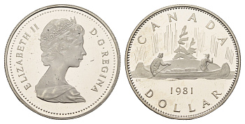 Канада 1 доллар 1981 Елизавета II (1952-2022), каноэ KM 120.1 никель PROOF 441-723