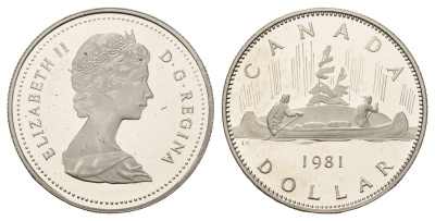 Канада 1 доллар 1981 Елизавета II (1952-2022), каноэ KM 120.1 никель PROOF 441-723