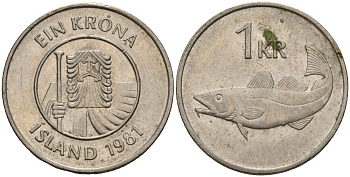 Исландия 1 крона 1981 треска KM 27 медно-никель 4156-331