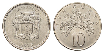 Ямайка 10 центов 1973 тираж 15.000 экземпляров KM 54 медно-никель BU 4114-1037