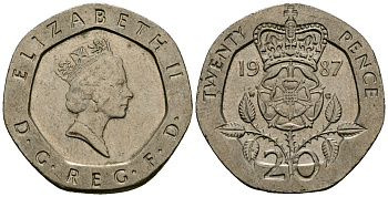 Великобритания 20 пенсов 1987 Елизавета II (1952-2022) KM 939, Spink 4361 (G2) медно-никель 4167-1257