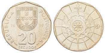 Португалия 20 эскудо 1989 KM 634 медно-никель UNC 3336-733