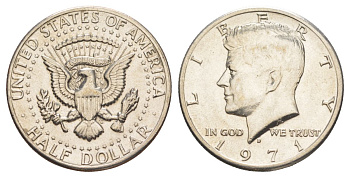 США 1/2 доллара (50 центов) 1971 D, Джон Кеннеди KM 202b медь плакированная медно-никелем aUNC 69-525