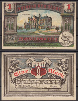 Мюнстермайфельд 1 марка 1921 DeNG 2 919.1-3/4 бумага UNC (пресс) 8612-12-1-2