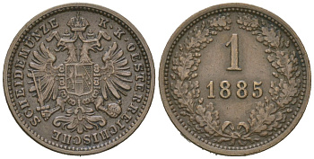 Австрия 1 крейцер 1885 A, Франц Иосиф I (1848-1916) KM 2187 медь 4617-947