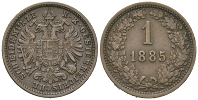 Австрия 1 крейцер 1885 A, Франц Иосиф I (1848-1916) KM 2187 медь 4617-947