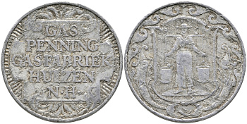 НИДЕРЛАНДЫ ЖЕТОН ND ХЁЙЗЕН ГАЗ ПФЕННИГ, ГАЗОВАЯ ФАБРИКА HUIZEN N.H., ДИАМЕТР 23,5 ММ. алюминий 65-1113