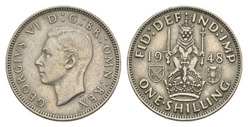 Великобритания 1 шиллинг 1948 Георг VI (1936-1952), Шотландский герб KM 864, Spink 4104 медно-никель 4631-1052