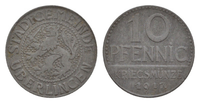 Юберлинген 10 пфеннигов 1917 Funck 553.1, Men05 25385.1, Men18 31787.1 цинк 4547-554