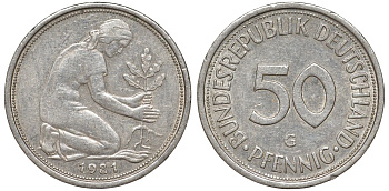 ФРГ 50 пфеннигов 1981 G KM 109, J. 384 медно-никель 4132-654