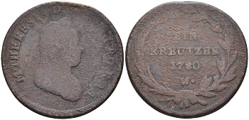 АВСТРИЯ 1 КРЕЙЦЕР 1780 W, МАРИЯ ТЕРЕЗА (1740-1780) KM 1995 медь 63-1016