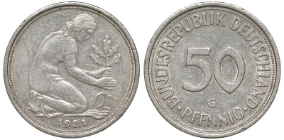ФРГ 50 пфеннигов 1981 G KM 109, J. 384 медно-никель 4132-654