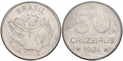 БРАЗИЛИЯ 50 КРУЙЗЕЙРО 1984 KM 594.1 сталь aUNC 73-344