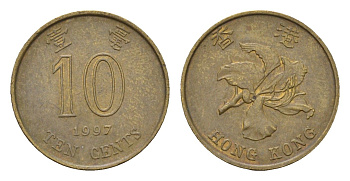 Гонконг 10 центов 1997 KM 66 сталь плакированная латунью 4702-444