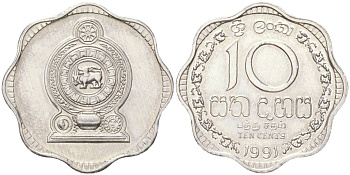 Шри-Ланка 10 центов 1991 KM 140a алюминий aUNC 4614-938