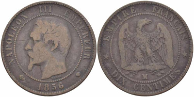 ФРАНЦИЯ 10 САНТИМОВ 1856 MA, НАПОЛЕОН III (1852-1870) KM 771.6, LE FRANC 133.37 бронза 38-1231
