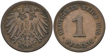 Германия 1 пфенниг 1900 A KM 10, J. 10 медь 4567-1141