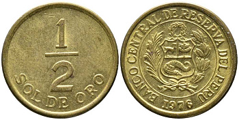 ПЕРУ 1/2 СОЛЯ 1976 KM 265 латунь 105-957