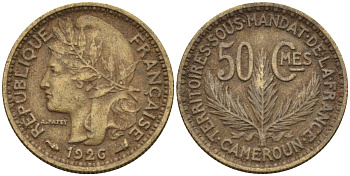 Камерун 50 сантимов 1926 (a), мондвор Париж KM 1 алюминиевая бронза 4164-1251