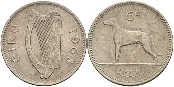 Ирландия 6 пенсов 1968 ирландский волкодав KM 13a медно-никель 4146-457